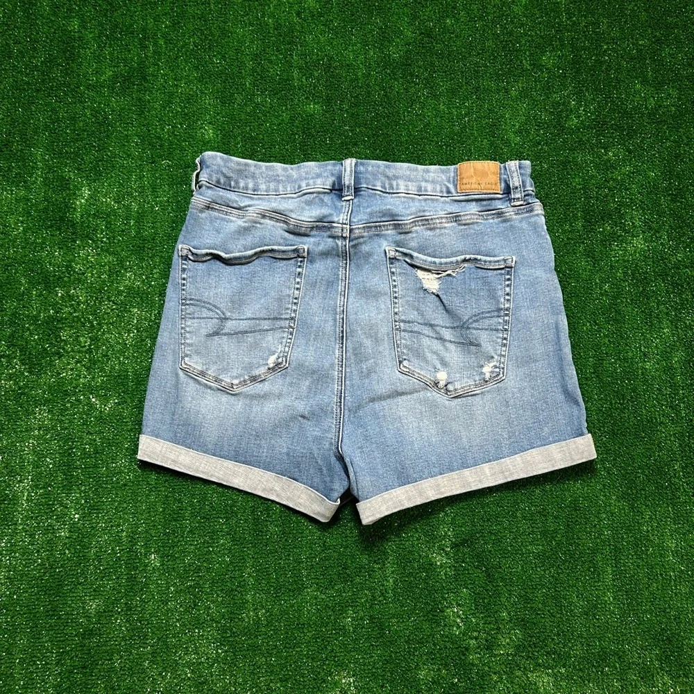 American Eagle Curvy Hi-Rise Shortie Next Level Stretch Denim Jorts Blue 14